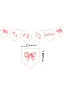 1 套 1/2 生日蝴蝶结皇冠高脚椅横幅装饰、6 个月女婴装饰、粉色蝴蝶结横幅、甜蜜蛋糕拍照道具、小公主粉色丝带蝴蝶结派对 - 粉色 - 查看 2