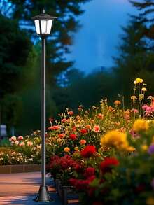 67" Solar Post Light Outdoor - Waterproof Vintage Pole Lamp For Garden, Path, Driveway & Yard - Black - View 8