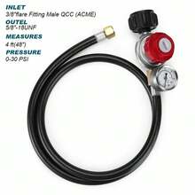 4ft High Pressure 0-30PSI Adjustable Propane Gas Regulator With Hose & PSI Gauge - Black - View 3