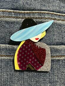 1pc Cartoon Girl Wearing Fan-Shaped Earrings Acrylic Brooch, Handmade Patchwork Cute Bag Accessory Pin, Suitable For All Seasons Jewelry Costume Accessories Bag Charms Office Accessories