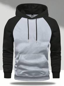 Men's Spring/Autumn Lightweight Raglan Sleeve Color Block Hoodie, Long Sleeve Pocket Casual Sports Outdoor Commute Work Fishing Camping Vacation Sweatshirt, Gift For Boyfriend/Husband, Color Block Hooded Pullover
