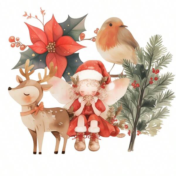 Woodland Fairy & Christmas Themed Sticker Pack (76-88pcs) - PET & Art Paper Material With Reindeer, Sled, Tree Designs, Red & Pink Tones For Holiday Decor, Greeting Cards, Diaries & Albums, Merry XMS