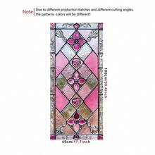 1 件全新彩色玻璃窗膜，波西米亚复古花卉和格子图案，静电玻璃贴纸保护隐私，可移除，适用于窗户、卧室、客厅、厨房墙壁装饰、房间装饰墙贴墙贴 - 粉色 - 查看 3