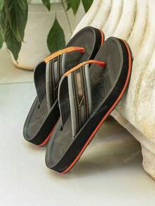 OLK Men's Flip Flops Classic Basic Vintage Outdoor Comfortable Beach Timeless - Negro\Naranja - Ver 1