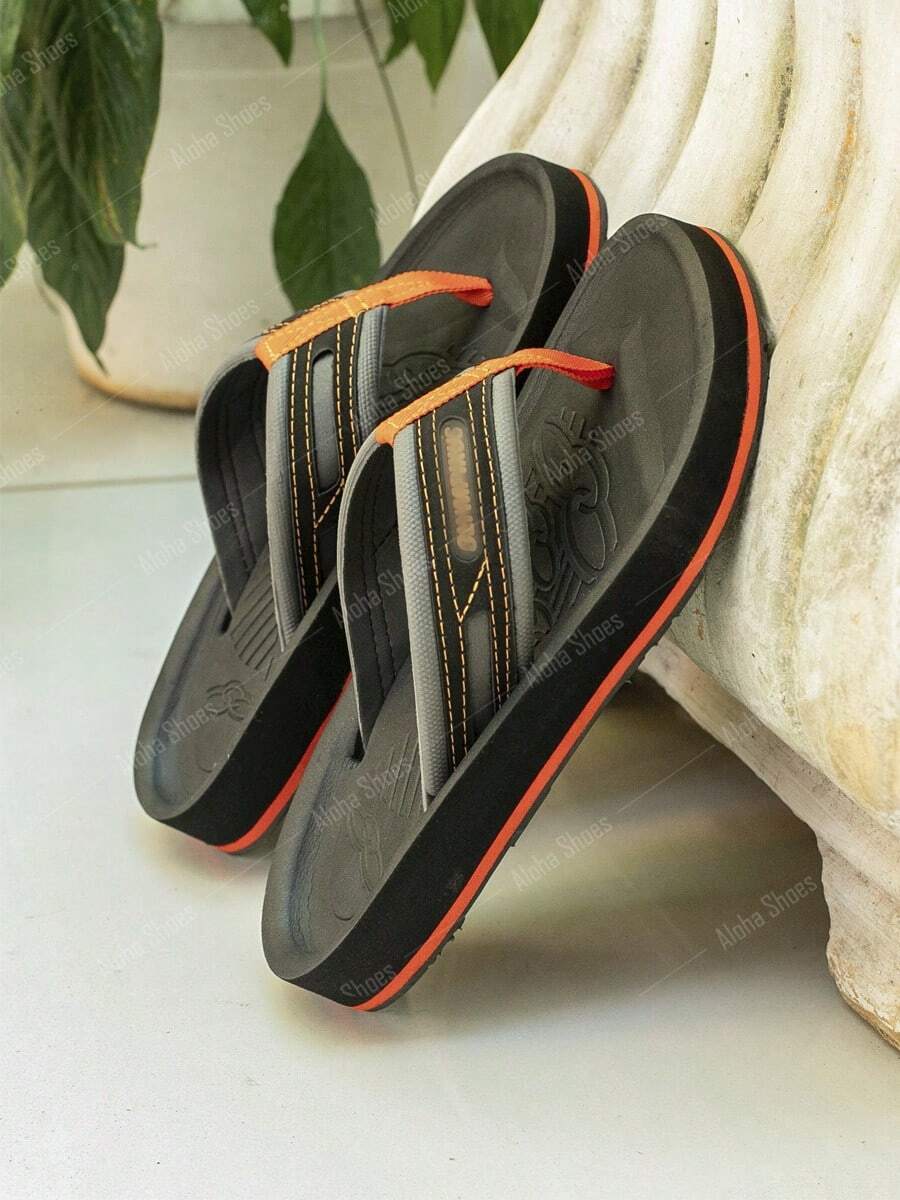 OLK Men's Flip Flops Classic Basic Vintage Outdoor Comfortable Beach Timeless - Negro\Naranja - Ver 1