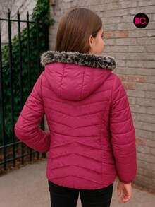 Big City Basic Girl's Quilted Jacket Plush Interior Casual Fashion With Hood - 紫色 - 查看 2