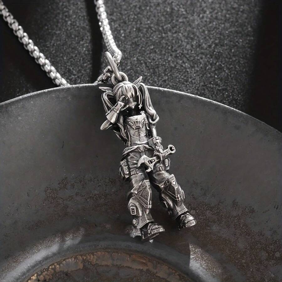 Vintage Silver Plated Punk Style Pendant Necklace, Fashion Alloy Long Chain, Unisex Fashion Jewelry, Halloween Gift Accessories - Bạc - Xem 1