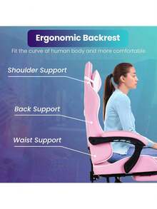 Ergonomic Racing Style Gaming Chair | Computer Desk Chair With Adjustable Lumbar Support | Breathable, Reclinable Design For Long Gaming/Work Hours - 粉色 - 查看 6