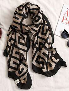 1 pezzo Sciarpa grande da donna con stampa a quadri, in seta morbida e delicata sulla pelle, sciarpa lunga per protezione solare e spiaggia, adatta per primavera ed estate