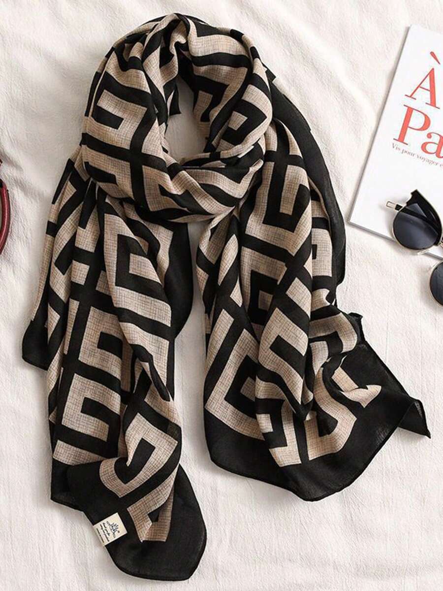 1 pezzo Sciarpa grande da donna con stampa a quadri, in seta morbida e delicata sulla pelle, sciarpa lunga per protezione solare e spiaggia, adatta per primavera ed estate