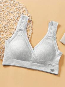 1件装浅灰色蕾丝交叉无缝哺乳孕妇文胸 - 淺灰色 - 查看 6