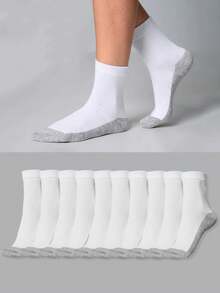 5/10 pares de calcetines de media caña blancos lisos para mujer, cálidos, transpirables, suaves y cómodos de algodón, adecuados para otoño/invierno, uso diario, deportes, oficina