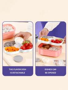 Kotak Bekal Makan Siang dengan Foto Kustom, Dilengkapi Garpu dan Sendok, 3 Kompartemen, Kotak Bekal dengan Peralatan Makan, Wadah Saus, Alas Pancake, Aman untuk Microwave dan Mesin Pencuci Piring - MultiWarna - View 7
