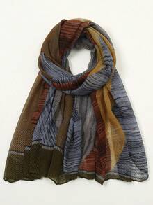 1pc Geometric Pattern Casual Polyester Chiffon Printed Scarf, Crinkle Scarf, Suitable For Spring, Summer, Autumn, Winter For Dress