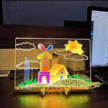 亚克力LED发光白板，带支架，可作为发光留言板使用，配有7色笔，适用于办公室、学校、家庭。 - 彩色 - 查看 5