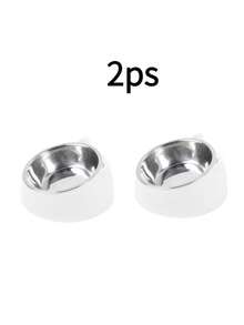 A Detachable And Washable 15° Cute Cat Design Stainless Steel Pet Cat Bowl With A Tilted Neck Protection.