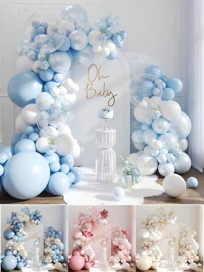 110pcs Blue Balloon Arch Kit, Double Stuffed Balloon Arch Kit Including Pearl Blue, Macaron Blue, Light Blue, White, Transparent Balloons, Suitable For Bride Shower, Gender Reveal, Baby Shower, Boy/Girl Birthday, Wedding Decoration