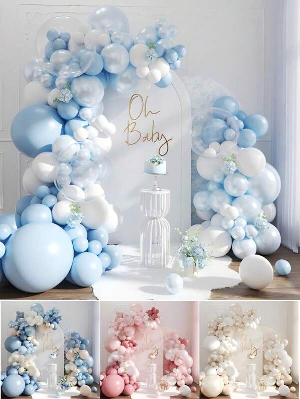 110pcs Blue Balloon Arch Kit, Double Stuffed Balloon Arch Kit Including Pearl Blue, Macaron Blue, Light Blue, White, Transparent Balloons, Suitable For Bride Shower, Gender Reveal, Baby Shower, Boy/Girl Birthday, Wedding Decoration
