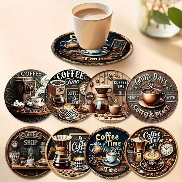 Set de 8 suporturi de pahare din lemn pentru boabe de cafea vintage, rezistente la căldură, suport decorativ pentru ceai - ideal pentru casă, sufragerie sau casă nouă, cadou perfect pentru părinți și prieteni, excelent pentru Crăciun și Ziua Recunoștinței, 1 set de 8 bucăți, 200 de seturi de 1600 bucăți