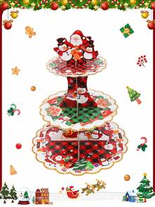 1pc 3-Tier Christmas Cake Display Stand Holder,Santa Claus Snowman Penguin Pattern Cupcake Decoration,Multi-Layered Cake Tray,Cupcake Dessert Rack,Christmas Decoration,Home Decor,Kitchen Dining Table Decor,Christmas Party Supplies,Christmas Ornament ,Easy To Assemble,Merry Christmas,Xmas Decor