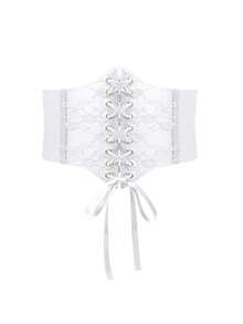 1 Stück Spitze Taillengürtel, Damen Schnür-Korsett Taillengürtel aus transparentem PVC-Spitze, gehäkelte Blüten, elastisch breiter Gürtel für Kleider, Korsetts, schwarzes Korsett Halloween Kostüm - mehrfarbig - Übersicht 5