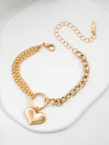 1pc Elegant Silver Non-Fading Heart Pendant Bracelet, Perfect For Valentine's Day, Anniversary, And Daily Fashion Wear