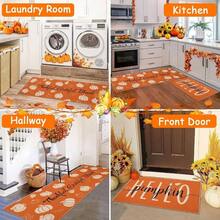 Fall Kitchen Rugs Set Of 3, Washable Kitchen Mats Floor, Non Slip Thanksgiving Kitchen Rugs And Mats Decor, Autumn Harvest Hello Pumpkin Floor Carpet Kitchen Hallway Laundry Room