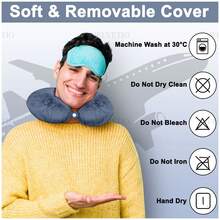 VELVETIO U Shaped Travel Pillow Lightweight Memory Foam Neck Cushion With Head Support For Airplane Train And Car Travel Portable With Washable Cover - Blue - View 5