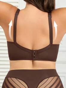 1 pieza Sujetador con aros de encaje para mujer de talla grande, con soporte, sexy, con tirantes ajustables, de cobertura completa, de estilo romántico francés, con elevación