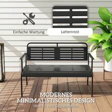 2-Sitzer Gartenbank, Sitzbank mit Lamellen-Design, wasserabweisend Gartenmöbel mit Rücken- & Armlehnen, Parkbank 240kg belastbar, Balkonbank für Terrasse, Garten, 121 x 64 x 84cm, Schwarz