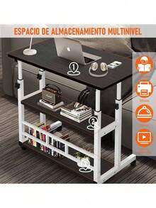 Mesa de cabecera móvil Mesa de juego Mesa de oficina con Escritorio de trabajo de estante de libros  Mesita de noche móvil para dormitorio y hogar, mesa pequeña y sencilla, escritorio de estudiante, escritorio de ordenador Perezoso  Mesa Auxiliar de Altura Ajustable para Sofá, Escritorio Móvil con Ruedas, Mesa Auxiliar en Forma de C con Almacenamiento, Mesa para Portátil Escritorio - Negro - Ver 1
