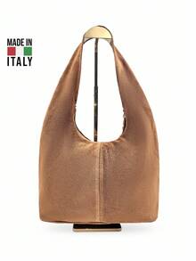 Suede Shoulder Bag With Studs MADE IN ITALY FIRENZE - D06 CUOIO - View 3