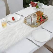 1pc Luxury White Faux Fur Table Runner - Elegant Solid Color Polyester, Soft Translucent Texture, Cream White Tone, Durable And Easy To Clean, Suitable For Christmas, New Year And Daily Use Holiday Dining Table Decor - Fits Modern And Traditional Dining Tables, Narrow Or Wide Tables, Perfect For Holiday Dining Setting, Ideal Choice For Kitchen, Dining Room, Home Decor, Bedroom, Christmas Decoration