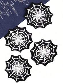 4pcs Embroidered Black & White Spider Web Iron-On Patches, Halloween Costume Accessory - Multicolor - View 7