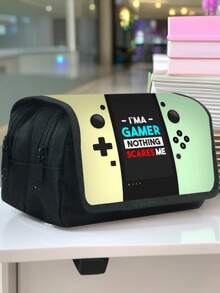 1 Pc Game Machine Theme Pencil Bag, Large Capacity Double-Layer Flip Pencil Bag, Double-Layer Zipper Design, Polyester Material, Suitable For Students' School Use, Desktop Stationery Storage,Case - Multicolor - View 4