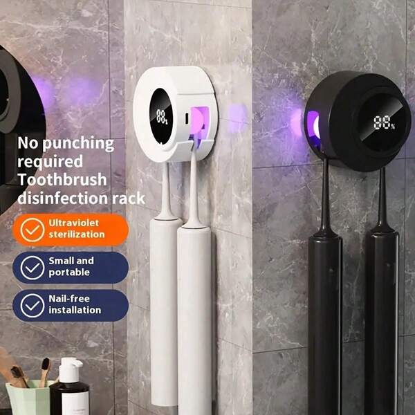 Disinfect Toothbrush Holder, Bathroom Toothbrush Holder, With USB Charging, UV Toothbrush Holder, Dual Card Slots, Wall Mounted, No Drilling, Suitable For Bathroom Storage Accessories, Suitable For Any Size Of Toothbrush