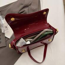 Senmeo Burgundy Minimalist Solid Color Women's Shoulder Bag, Flap Shoulder Bag, Baguette Bag, Handbag, Underarm Bag, Square Bag, 1pc PU Leather Texture Bag, Patent Leather Crocodile Grain PU Material Fashion Multifunctional Elegant Sexy Suitable For Handheld, Shoulder, Work, Business, Commute, Outdoor, Travel, Bag Size: 27*15*6cm - 黑色 - 查看 6