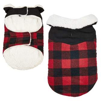 1 pieza Chaqueta de mascota de lana a cuadros negros y rojos con cinturón ajustable de , abrigo cálido para gatos y perros para otoño/invierno, Navidad