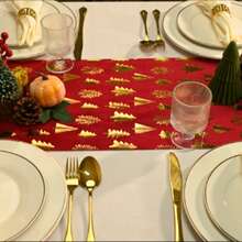 Camino de mesa de terciopelo con lámina de oro con 3 árboles, adecuado para Navidad, fiestas, eventos, decoración de mesa y sillas