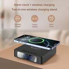 Multifunction Wireless Charger With Alarm Clock And Time Display. Desktop Charging Station Is Suitable For Home, Office, 15W Mobile Phone Charging Station Compatible With Iphone  Compatible With Samsung - Black - View 4