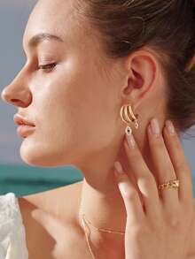 1 Cặp bông tai hình mắt thanh lịch bằng đồng không chứa niken với đá Zirconia tổng hợp lấp lánh, hoàn hảo để đeo hàng ngày và dự tiệc - bông tai - Xem 5