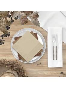 20/60/120片秋色棕色鸡尾酒餐巾秋季主题甜点餐巾裸棕色乳白色一次性饮料餐巾适用于秋季感恩节派对婚礼婴儿洗礼用品