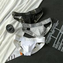 New Men's A-Line Underwear Pure Cotton Sexy Classic Design Cross Double Thong Back Hollow Low Waist Briefs - Black - View 2