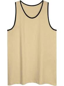 playera de tirantes para hombre, básica, casual, deportiva, para entrenamiento, gimnasio - Crema de encuadernación en contraste/negro - Ver 2