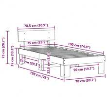 vidaXL Cadre de lit avec tête de lit, marron, 75 x 190 cm, pin massif