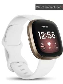 1pc Unisex White Color Sport Soft & Comfortable Silicone Watch Band, Compatible With Fitbit Versa 3, Watchband Compatible With Fitbit Sense/Sense 2, Simple Silicone Watch Strap For Fitbit Versa 4, Watchbands For Smartwatch