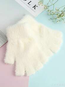 1 双人造毛皮半指手套，温暖柔软的女士无指手套，适合户外运动、秋冬季骑行，情人节的绝佳礼物 - 彩色 - 查看 12