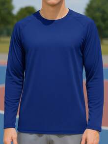 男士户外运动长袖T恤，适合春秋季节穿着，也适合返校、校园、日常通勤和休闲穿着，易于穿脱，适合健身、跑步、露营、徒步旅行和各种户外活动。 - 寶藍色 - 查看 2