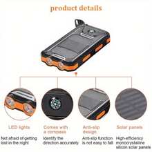 Solar Charger Power Bank,10000 MAh Portable Charger Dual USB Out Port Built-In LED Flashlight And Compass For All Cell Phone And Electronic Devices - Orange - View 8