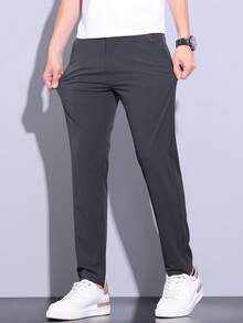 Men's Solid Color Pocket Casual Commuter Tapered Pants - Dark Grey - View 3